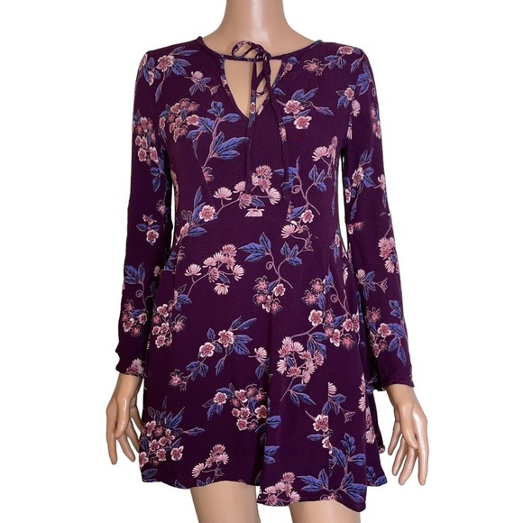 en creme dress fit & flare long sleeve skater style maroon wine burgundy SZ SM - Picture 3 of 11